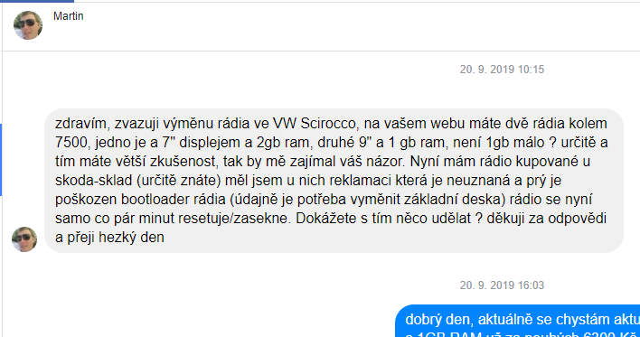 neúspěšná reklamace 2DIN autorádia z číny